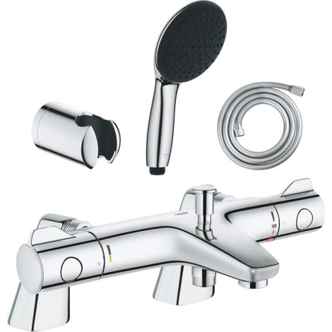 GROHE Grohtherm 800: Mezclador termostático para bañera/ducha + teleducha redonda de 2 chorros + manguera + soporte