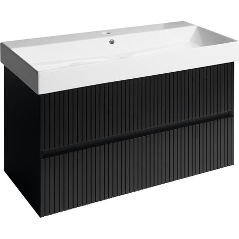 FILENA Meuble sous-vasque 95x51,5x43cm, bande noir mat (1/5)