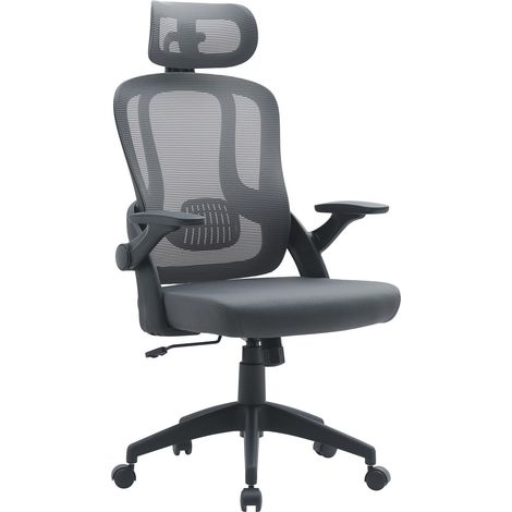 Fauteuil de bureau RIVERSIDE – Dossier filet avec appui-tête & soutien lombaire-Gris (1/3)