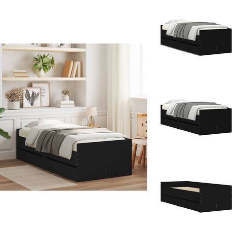 Bettgestell mit Schubladen Schwarz 100x200 cm - Bettesrahmen - Doppelbett - Holzbettrahmen - Schrankbett - Boxspringbett (1/5)