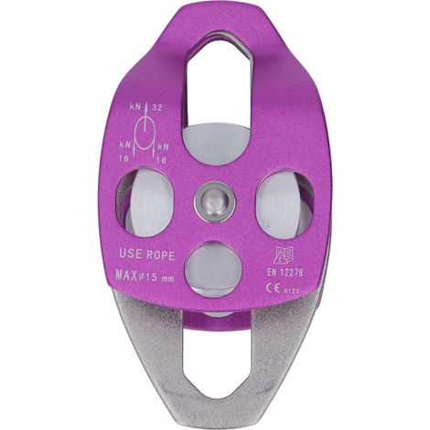 GARRYFIZH Poulie d'escalade double en aluminium haute résistance et résistante à l'usure, pivotante latérale pour usage extérieur, violette