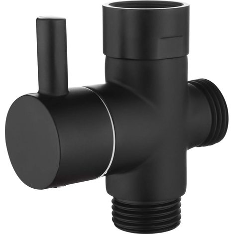 royaluxe - Vanne 3 Voies en Laiton Vanne d'Arret G 1/2 Robinet d'Arret pour Douchette Douche Salle de Bain, Noir (1/5)