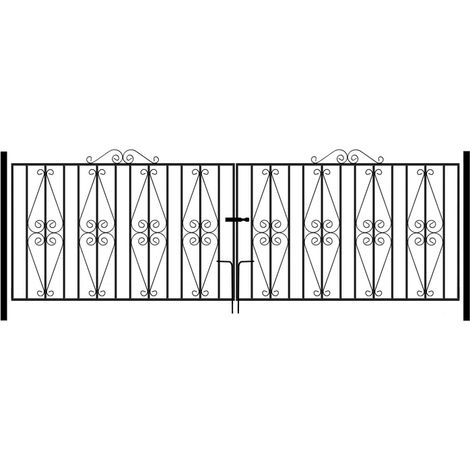 Stirling Scroll Double Driveway Gate - Solid Steel - Fits Gap of 3048 mm x 914 mm High - Electro Galvanised/Black Powder Coated
