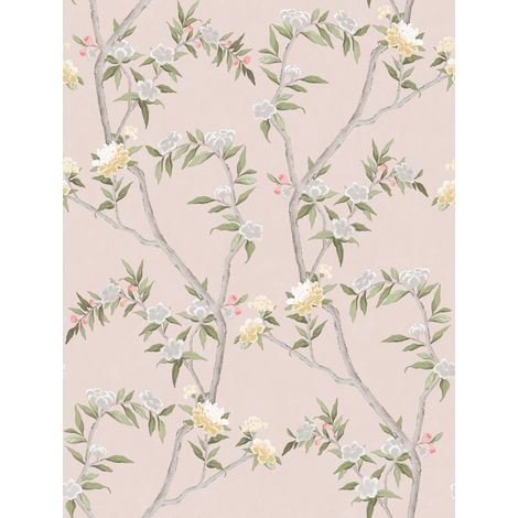 papier peint fleurs vieux rose et vert grisé - Sanders & Sanders (1/2)