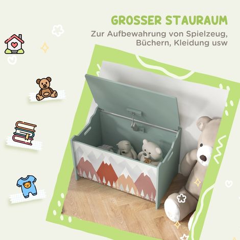 Coffre de rangement jouets avec couvercle rabattable, motif mignon vert, boîte de stockage pour chambre d'enfant. (1/5)
