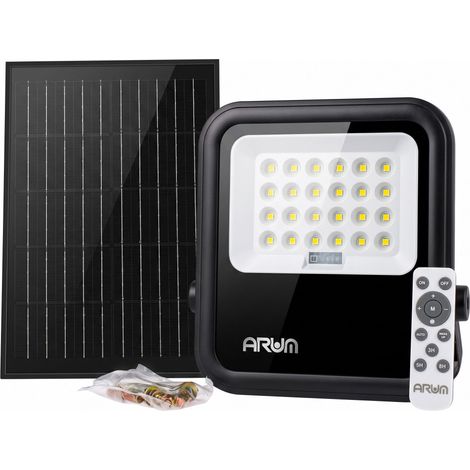 Foco solar exterior FERNANDO de 100 W, 900 lúmenes, IP65, 4000 K, con panel solar y control remoto (1/5)