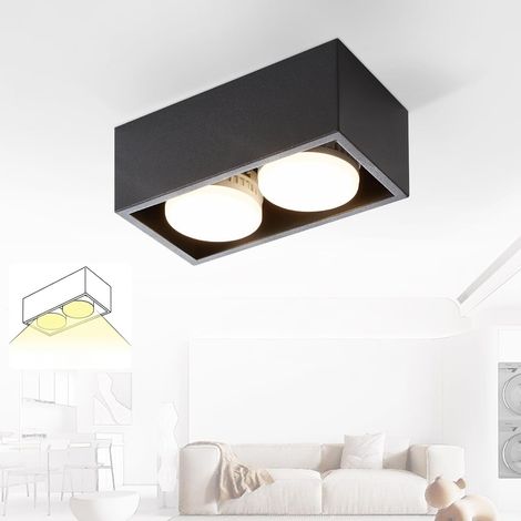 GBLY Plafoniera LED da incasso, bianca,2 faretti moderni, quadrati e orientabili,  faretto 5W GX53, bianco caldo, per la cucina, lampadina non inclusa.Nera