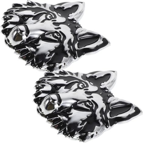 Metallic Car Sticker Silver Animal Emblem 2 Pieces