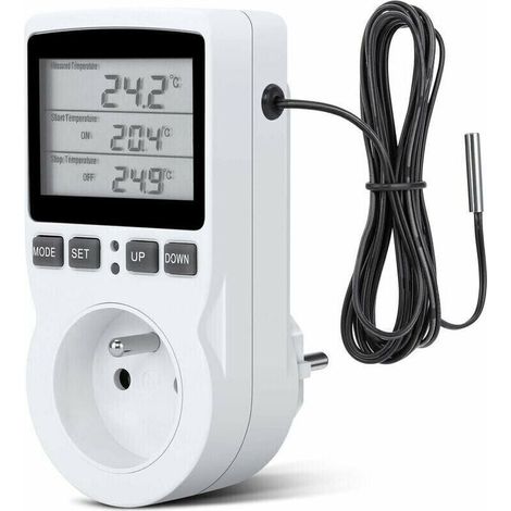 Prise Thermostat, Prise Minuteur Digital, Prise Programmable Digitale avec Sonde, Minuterie Numérique Programmable, Prise Thermostat chauffage pour Serre, Aquarium,
