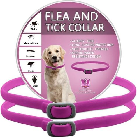 Collier Anti Puces et Tiques pour Chien, Réglable Imperméable, Protection Naturelle 8 Mois, Longueur 65cm, Petit Moyen Grand Chien