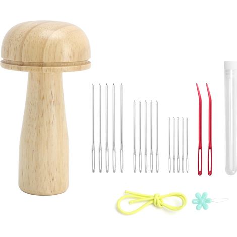 Set mit 17 Holzstopfnadeln mit kugelförmigen Spitzen – Stopfpilz mit Sicherungsring – Zum Handnähen von Socken, Mützen, Kleidung und Schals (1/5)