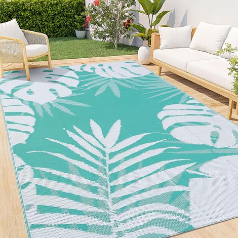 Tapis d'extérieur imperméable, antidérapant, réversible, en paille en plastique, facile à nettoyer, pour camping, terrasse, plage, pique-nique, jardin, 180 x 270 cm, blanc et vert (1/5)