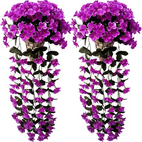 Lot de 2 glycines artificielles suspendues, fleurs artificielles, fausses plantes, décoration extérieure pour porte d'entrée.-AquaForge (1/5)
