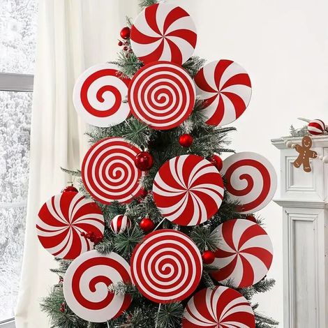 8 grandes sucettes à la menthe rouge et blanche pour décorer un sapin de Noël, jolies décorations pour ramasser des bonbons, cimiers de sapin, décorations de vase pour la maison, le bureau et les fête
