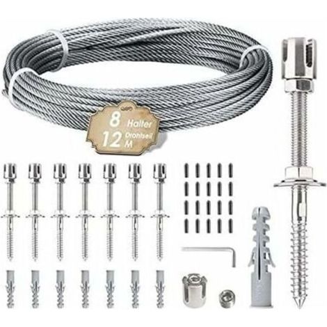 Support pour plantes grimpantes, kit de Suspension et lustre de corde en acier inoxydable de 12 m avec câble en acier inoxydable de 3 mm et 8 tendeurs pour jardin/mur en béton/câble de clôture/bois ma (1/4)