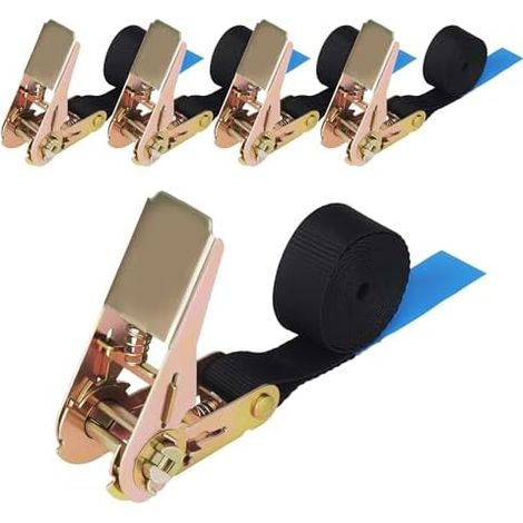5 Pièces Sangle A Cliquet, Sangles à cliquer 25 mm x 2 m,Charge Maximale 800 kg,pour Les Gros Camions, Chariots, Motos et Bagages,Selon DIN en 12195-2 (Noir, 25 mm x 2 m) (1/5)