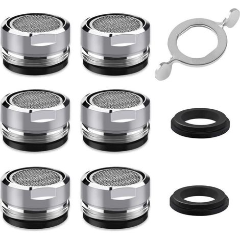 Mousseur Robinet M24, 6 Pièces Aerateur Robinet Economie Eau Avec Filtre en Acier Inoxydable et ABS, comprendre 6 joints et 1 clé à Mousseur chromée pour Robinet Lavabo de Salle de Bain et Cuisine (1/3)