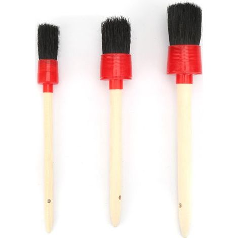 Round car wash brush with boar bristles and natural wood handle – Set of 3 (25 mm, 35 mm, 40 mm) (1/5)