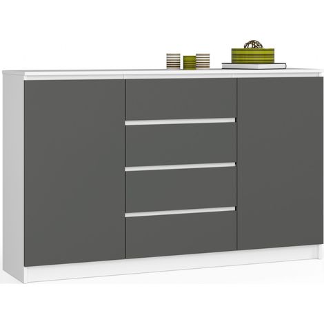 Cassettiera AKORD K160 Bianca 160 cm 2 ante 4 cassetti inserto frontale Grigio Grafite 160x40x99 cm (1/5)