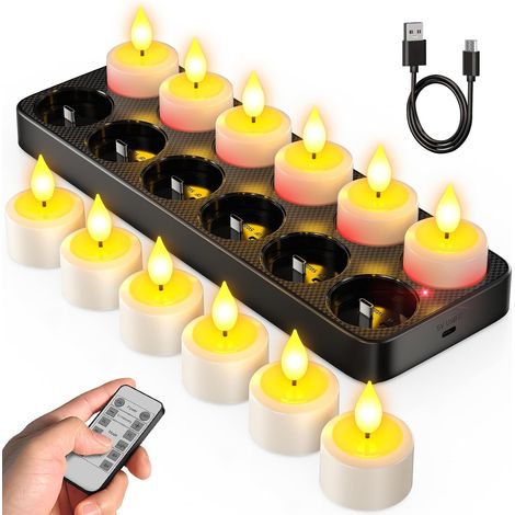 Bougie LED Chauffe Plat Rechargeable, Fausse Bougies à LED Flamme Vacillante Bougie Electrique Decorative avec Télécommande pour Deco Maison Chambre Noel Halloween Anniversaire (1/5)