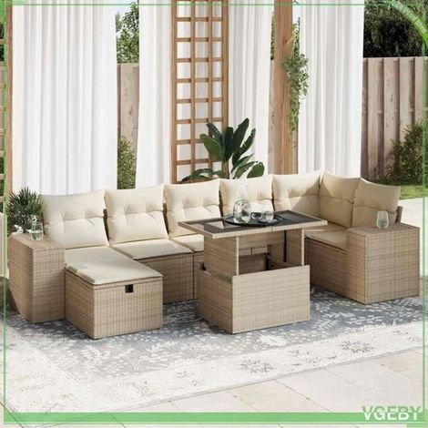 Salon de jardin - Modulaire - Beige - Résine tressée & acier - Rangement avec sac étanche (1/5)