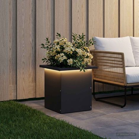 vidaXL Jardinera para jardín con luces LED Negro 30 x 30 x 30 cm Acero (1/5)