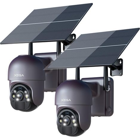 Xega 3G/4G LTE Caméra Surveillance Solaire 2K Lot de 2 Panneau Solaire 20W Batterie 20,000mAh sans Fil Enregistrement 24/7 Vision Colorée Détection Mouvement PIR Classe énergétique A+++ (1/5)