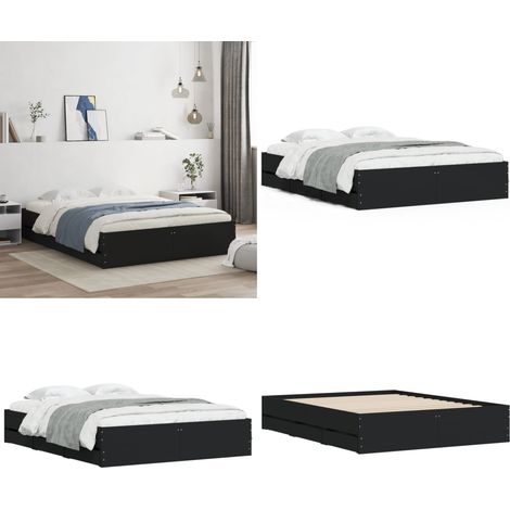 Bettgestell mit Schubladen Schwarz 150x200 cm Holzwerkstoff - Bettesrahmen - Doppelbett - Holzbettfundament - Schubladenschrank - Schlafzimmereinrichtung - Home & Living (1/5)
