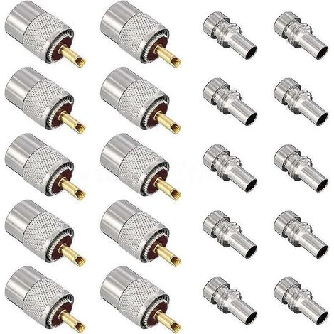 Lot de 10 connecteurs à souder UHF/PL-259 avec réducteur pour câbles coaxiaux RG8X, RG8, RG59, LMR-400 et RG-213. (1/5)