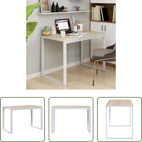 Schreibtisch - Computertisch Weiß und Eiche-Optik 110x60x73 cm Holzwerkstoff (1/5)