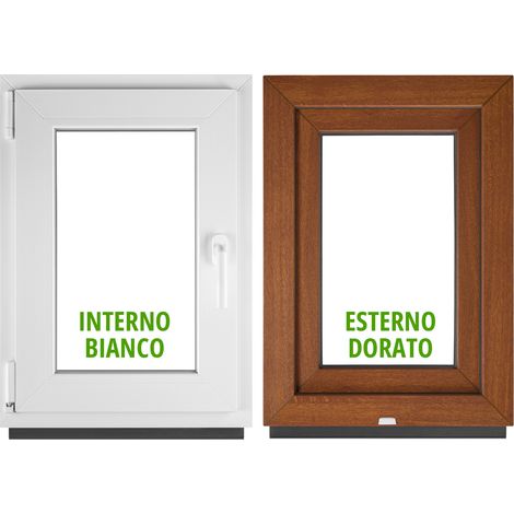 Finestra PVC BauPlaza 40 x 50 cm (LxH) Oscillo-Battente Apertura Sinistra – Rovere Dorato Esterno / Bianco Interno – Doppio Vetro (1/5)