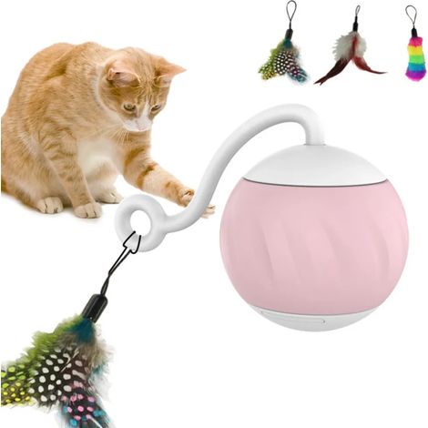 Juguete inteligente con bola rodante automática para gatos con resorte, juguete interactivo eléctrico USB para jugar en interiores, 5,9 cm, rosa