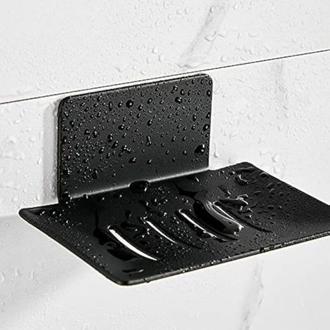 Porte Savon Mural sans Perçage Porte-Savon Douche en Acier Inoxydable Porte Savon INOX Auto-Adhésif pour Stocker Eponges Brosses Savon pour Salle de Bain Cuisine Balcon (Noir) (1/4)