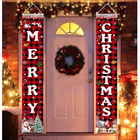 Décorations de Noël Bannière Joyeux Noël Panneau de porte de porche de Noël Bannière de bienvenue pour mur Décoration de fête à domicile Décorations de Noël Intérieur Extérieur (1/5)