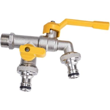 Robinet robuste pour machine à laver avec double bec, conçu pour une utilisation en salle de bain extérieure sur balcon (1/4)