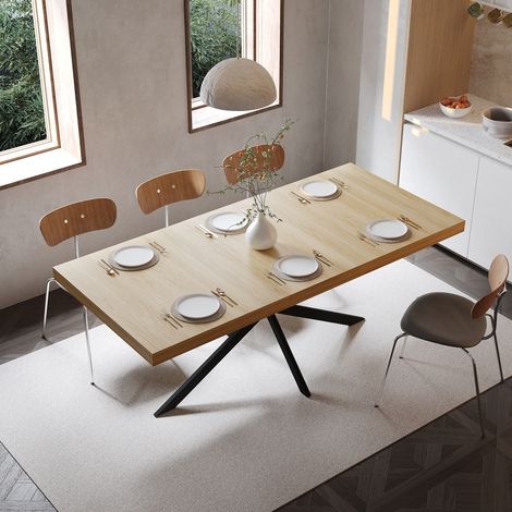 Table extensible de comedor MDF y metal natural 140-180x80x76 cm con almacenaje oculto para 4-6 personas (1/5)
