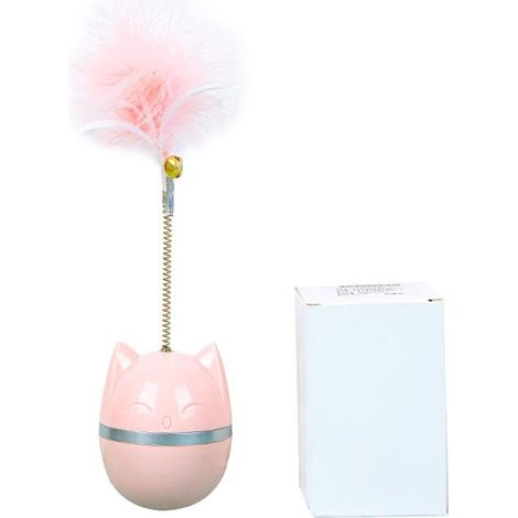 Jouet interactif en plumes pour chat, rotation à 360 degrés, amusant, avec clochette, pour l'intérieur et la maison, rose poudré