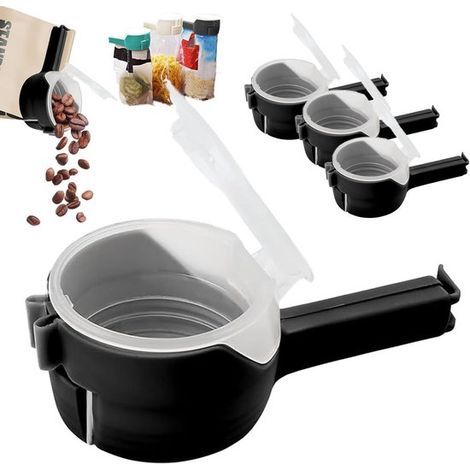 Frischeclips mit Ausgießer – 4er-Set – Große Öffnung Ø 5,9 cm – Schwarz – Verschlussclips – Zur Aufbewahrung von Lebensmitteln (1/5)