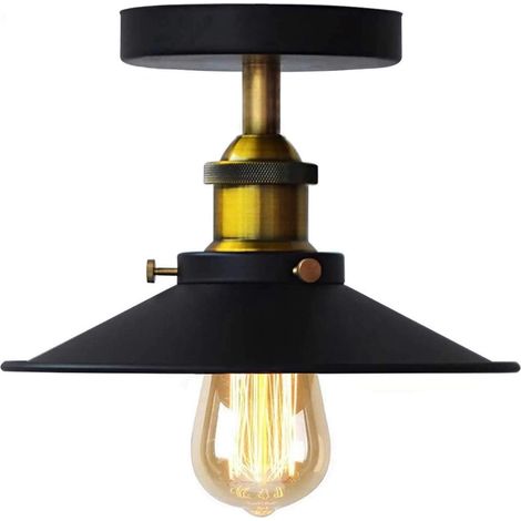 Industriel Parapluie Plafonnier Rétro Moderne Métal Plafond Lumière Deéclairage Décoratif Loft Couloir E27 Vintage plafond Light Abat-jour (Noir) (1/5)