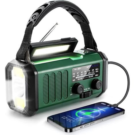 Radio d'urgence, batterie 10000 mAh, radio météo AM/FM, lampe torche LED et lampe de lecture, alarme SOS. (1/5)