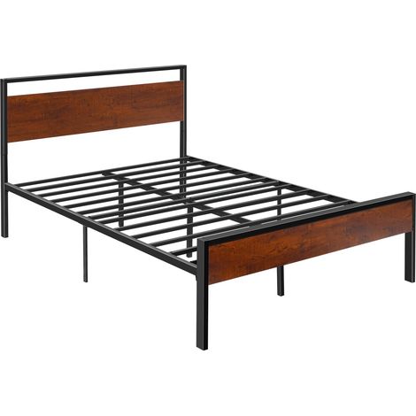 Cadre de Lit Double Full Size, Sommier Plateforme en Métal Noir, Espace de 31 cm, avec Tête et Pied en Bois Brun Rétro, Grand Espace de Rangement sous le Lit, Antidérapant et Silencieux (1/5)