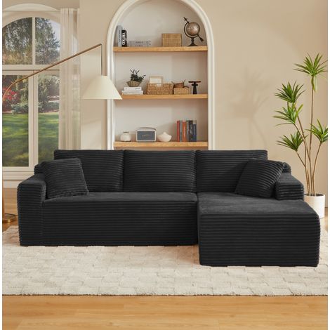 Canapé d'angle modulable 252,5x163x65 cm noir, sans montage, tissu et mousse mémoire MEUBLIV (1/5)