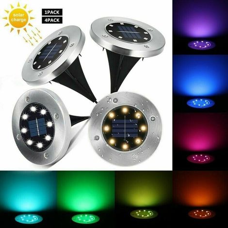TRADE SHOP - 4 Faro Lampada 8 Led Rgb Solare Da Esterno Giardino Faretto Picchetto Segnapassi - (1/5)