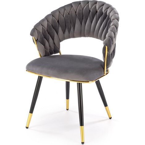 Chaise design en velours gris avec piètement doré et noir Amapola (1/5)