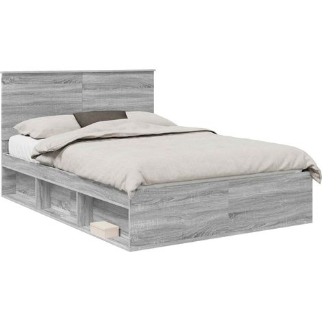 Bed Frame Grey Sonoma 140 x 200 cm Solid Pine Wood vidaXL (1/5)