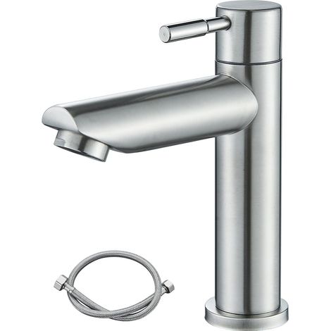 Suguword – Robinet d'eau froide pour WC invités – Acier inoxydable noir – Tuyau de raccordement 60 cm – Bubbler haute qualité pour économie d'eau (1/5)