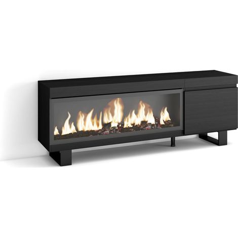 Skraut Home - Meuble TV, Banc Télé, Grand espace de Rangement, 160, Pour les TV jusqu'à 65", Cheminée électrique XXL, Design industriel, Style moderne, Noir (1/5)
