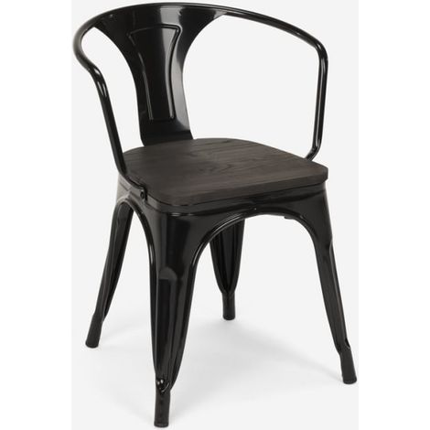 chaises design industriel en bois et métal de style cuisines de bar steel wood arm - Noir (1/5)