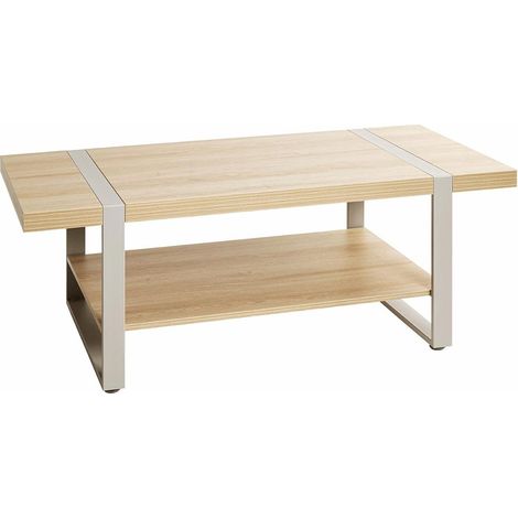 Table Basse 2 Niveaux "Evy" 120cm Naturel & Gris (1/4)