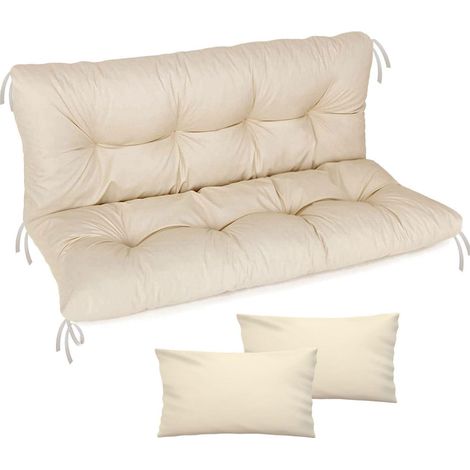 Ferocity Coussin de rechange pour balancelle de jardin 100x50 cm – Set assise + dossier + 2 coussins – Matelas rembourré – Coloris Beige (1/5)